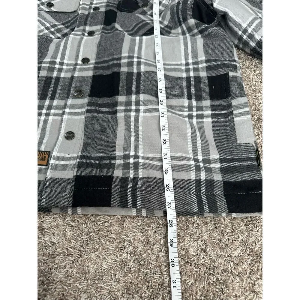 Brazos Men’s M Blacksmith Insulated Hooded Jacket Flannel Plaid Black/Gray Snaps